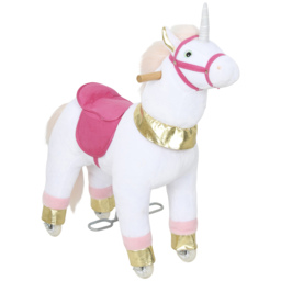 AIYAPLAY Kids Rocking Horse, Plush Walking Horse with Wheels, Ride On Unicorn Toy for Ages 3-5 Years Old, White
