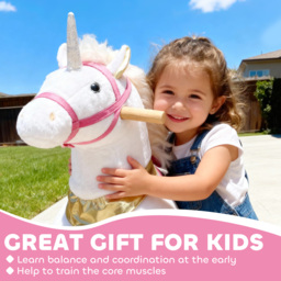 AIYAPLAY Kids Rocking Horse, Plush Walking Horse with Wheels, Ride On Unicorn Toy for Ages 3-5 Years Old, White - thumbnail 7