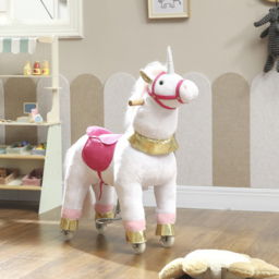 AIYAPLAY Kids Rocking Horse, Plush Walking Horse with Wheels, Ride On Unicorn Toy for Ages 3-5 Years Old, White - thumbnail 9