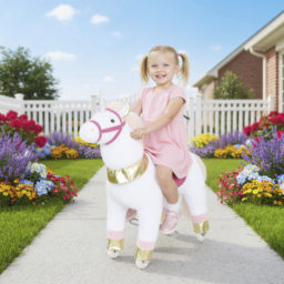 AIYAPLAY Kids Rocking Horse, Plush Walking Horse with Wheels, Ride On Unicorn Toy for Ages 3-5 Years Old, White - thumbnail 2