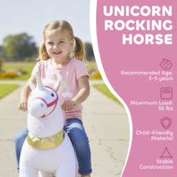 AIYAPLAY Kids Rocking Horse, Plush Walking Horse with Wheels, Ride On Unicorn Toy for Ages 3-5 Years Old, White - thumbnail 4