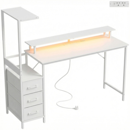 HOMCOM 147cm Gaming Desk with Charging Station and Monitor Stand, Computer Table for Home Office with RGB Lights, White - thumbnail 1