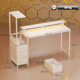 HOMCOM 147cm Gaming Desk with Charging Station and Monitor Stand, Computer Table for Home Office with RGB Lights, White - thumbnail 3