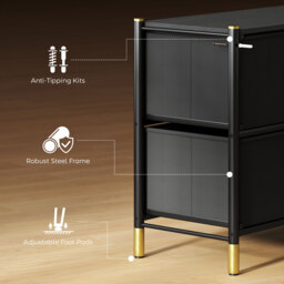 HOMCOM Chest of Drawers, 5 Drawer Fabric Dresser with PU Leather Surface, Steel Frame, Storage Organizer Unit for Bedroom Black - Aosom UK - thumbnail 7
