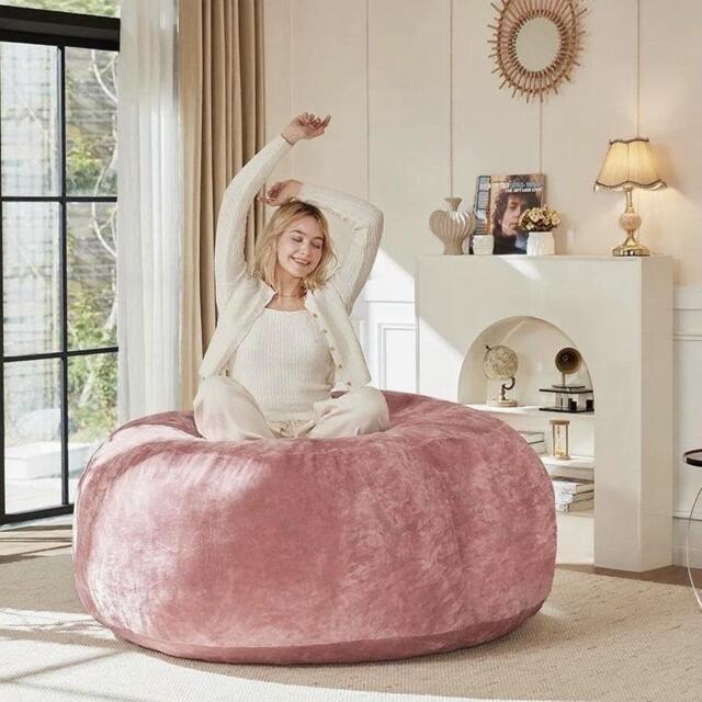 Large Bean Bag Sofa Chair with Space-Saving Design, Eco-Friendly Bead Filling, Reading Lounger for Adults, 150L x 150W x 60H cm, Pink - Aosom UK - image 1