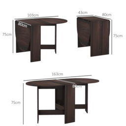 HOMCOM Folding Dining Table, Drop Leaf Table for Small Spaces, Oval Tabletop for Dining Room, Chocolate Wood Effect - thumbnail 3
