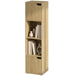 HOMCOM Narrow Bookcase, 4-Tier Bookshelf, Storage Cabinet with doors for Living Room, Bedroom, Oak - thumbnail 9