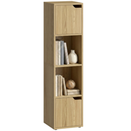 HOMCOM Narrow Bookcase, 4-Tier Bookshelf, Storage Cabinet with doors for Living Room, Bedroom, Oak - thumbnail 8