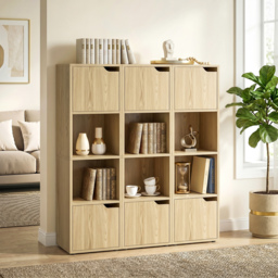 HOMCOM Narrow Bookcase, 4-Tier Bookshelf, Storage Cabinet with doors for Living Room, Bedroom, Oak - thumbnail 7