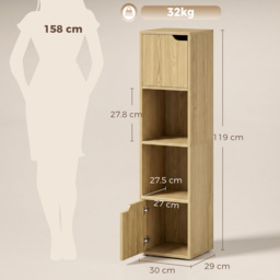 HOMCOM Narrow Bookcase, 4-Tier Bookshelf, Storage Cabinet with doors for Living Room, Bedroom, Oak - thumbnail 3
