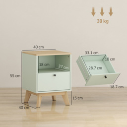 HOMCOM Modern Nightstand Set of 2, Bedside Table with Drawer and Open Shelf, Side End Table for Bedroom, Light Green - thumbnail 3