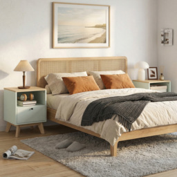 HOMCOM Modern Nightstand Set of 2, Bedside Table with Drawer and Open Shelf, Side End Table for Bedroom, Light Green - thumbnail 8