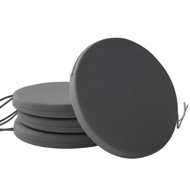 Outsunny Outdoor Bistro Chair Cushions Set of 4 with Removable Cover, 41 x 41 x 5 cm Round Seat Cushions with Ties, Dark Grey - image 1