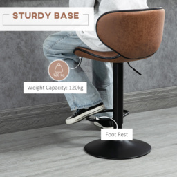 HOMCOM Bar Stool Set of 2 Microfiber Cloth Adjustable Height Armless Chairs with Swivel Seat, Brown - Aosom UK - thumbnail 6