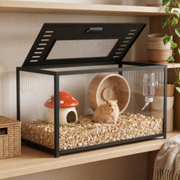 PawHut Hamster Cage, Chewproof Metal Rat Cage with Deep Base, Openable Top for Syrian Dwarf Hamster, Gerbil, 80 x 45 x 50.5 cm - thumbnail 2