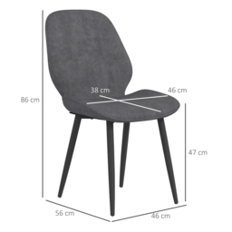 HOMCOM Velvet Dining Chairs with Metal Legs, Cosy Seating, Set of 2 Kitchen Chairs for Dining & Living Room, Grey - Aosom UK - thumbnail 3