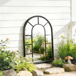 Outsunny Arched Mirror, Shatterproof Acrylic Windowpane Wall Mounted Mirror with Robust Metal Frame, 71 x 51 cm, Black - thumbnail 8