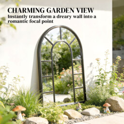 Outsunny Arched Mirror, Shatterproof Acrylic Windowpane Wall Mounted Mirror with Robust Metal Frame, 71 x 51 cm, Black - thumbnail 4