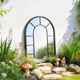 Outsunny Arched Mirror, Shatterproof Acrylic Windowpane Wall Mounted Mirror with Robust Metal Frame, 71 x 51 cm, Black - thumbnail 2