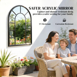 Outsunny Arched Mirror, Shatterproof Acrylic Windowpane Wall Mounted Mirror with Robust Metal Frame, 71 x 51 cm, Black - thumbnail 5