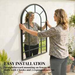 Outsunny Arched Mirror, Shatterproof Acrylic Windowpane Wall Mounted Mirror with Robust Metal Frame, 71 x 51 cm, Black - thumbnail 7