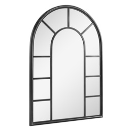 Outsunny Arched Mirror, Shatterproof Acrylic Windowpane Wall Mounted Mirror with Robust Metal Frame, 71 x 51 cm, Black - thumbnail 1