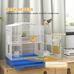PawHut Large Metal Bird Cage with Perches, Food Bowls, Swing, for Budgies, Parakeets, Blue - thumbnail 4