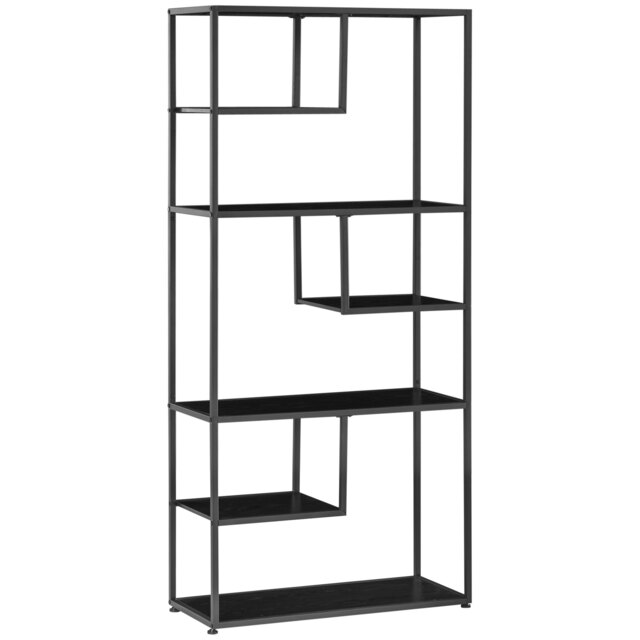 HOMCOM Industrial Accent Display Rack 7 Tier Bookcase, Display Rack for Living Room, Office, Bedroom, Black - image 1