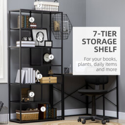 HOMCOM Industrial Accent Display Rack 7 Tier Bookcase, Display Rack for Living Room, Office, Bedroom, Black - thumbnail 5