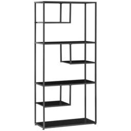 HOMCOM Industrial Accent Display Rack 7 Tier Bookcase, Display Rack for Living Room, Office, Bedroom, Black - thumbnail 1