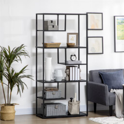 HOMCOM Industrial Accent Display Rack 7 Tier Bookcase, Display Rack for Living Room, Office, Bedroom, Black - thumbnail 2