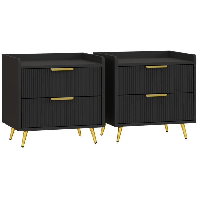 HOMCOM Elegant Two-Drawer Bedside Table Set of 2 - Black - image 1