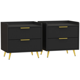 HOMCOM Elegant Two-Drawer Bedside Table Set of 2 - Black - thumbnail 1