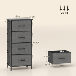 HOMCOM Chest of Four Fabric Drawers - Charcoal Grey - thumbnail 3