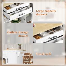 Mobile Kitchen Island Trolley with Lockable 360° Wheels, Glass-Door Storage Cabinet with Adjustable Shelves, 138L x 70W x 90H cm, White - Aosom UK - thumbnail 6
