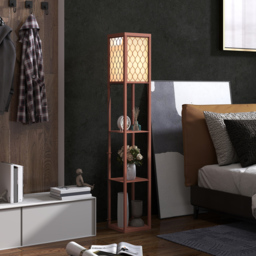 HOMCOM Three-Shelf Standing Lamp - Brown/White - thumbnail 2