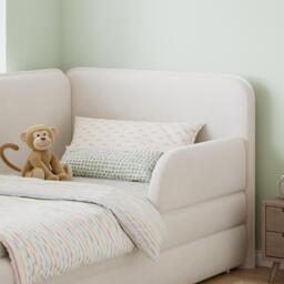 Upholstered 3ft Single Bed with Drawer and Fitted Side Rails, Velvet Upholstery Daybed for Compact Room, 205.5L x 80W x 98H cm, Beige - Aosom UK - thumbnail 7