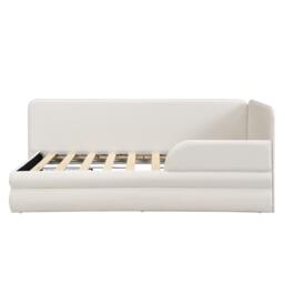 Upholstered 3ft Single Bed with Drawer and Fitted Side Rails, Velvet Upholstery Daybed for Compact Room, 205.5L x 80W x 98H cm, Beige - Aosom UK - thumbnail 2