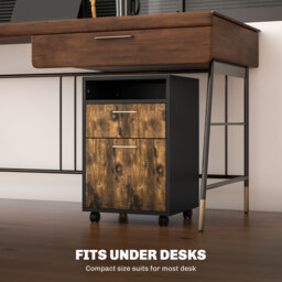 HOMCOM 60cm Storage Cabinet with Drawer, Open Shelf, Metal Handles and 4 Wheels, Office Home Organiser Mobile Printer, Rustic Brown - Aosom UK - thumbnail 5