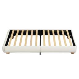 Modern Upholstered Double Bed with Sturdy Slatted Frame, Bouclé Platform Bed with Rounded Modern Legs, 197L x 146W x 30H cm, Beige - Aosom UK - thumbnail 8