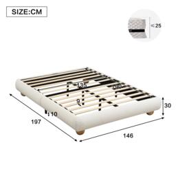 Modern Upholstered Double Bed with Sturdy Slatted Frame, Bouclé Platform Bed with Rounded Modern Legs, 197L x 146W x 30H cm, Beige - Aosom UK - thumbnail 3