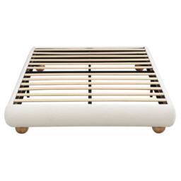 Modern Upholstered Double Bed with Sturdy Slatted Frame, Bouclé Platform Bed with Rounded Modern Legs, 197L x 146W x 30H cm, Beige - Aosom UK - thumbnail 2