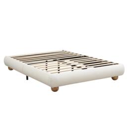 Modern Upholstered Double Bed with Sturdy Slatted Frame, Bouclé Platform Bed with Rounded Modern Legs, 197L x 146W x 30H cm, Beige - Aosom UK - thumbnail 9