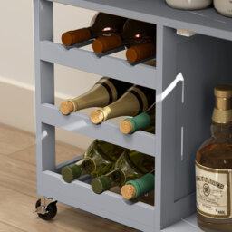 HOMCOM Modern Kitchen Trolley, Rolling Island Storage Cart with Drawer, 9-bottle Wine Rack, Door Cabinets, Wooden Countertop, Grey - thumbnail 9
