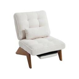 Cozy Reclining Accent Chair with Foldable Ottoman and Lumbar Pillow, Soft Adjustable Lounger for Living Room, 127L x 73W x 90H cm, Beige - Aosom UK - thumbnail 2