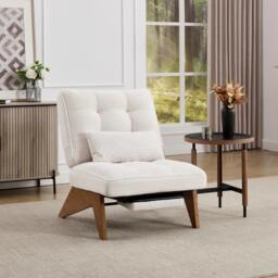 Cozy Reclining Accent Chair with Foldable Ottoman and Lumbar Pillow, Soft Adjustable Lounger for Living Room, 127L x 73W x 90H cm, Beige - Aosom UK - thumbnail 1