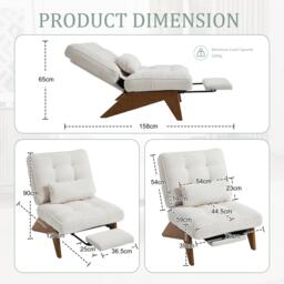 Cozy Reclining Accent Chair with Foldable Ottoman and Lumbar Pillow, Soft Adjustable Lounger for Living Room, 127L x 73W x 90H cm, Beige - Aosom UK - thumbnail 3