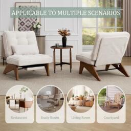 Cozy Reclining Accent Chair with Foldable Ottoman and Lumbar Pillow, Soft Adjustable Lounger for Living Room, 127L x 73W x 90H cm, Beige - Aosom UK - thumbnail 8
