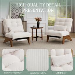 Cozy Reclining Accent Chair with Foldable Ottoman and Lumbar Pillow, Soft Adjustable Lounger for Living Room, 127L x 73W x 90H cm, Beige - Aosom UK - thumbnail 7