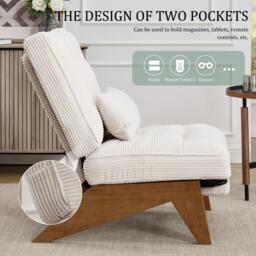 Cozy Reclining Accent Chair with Foldable Ottoman and Lumbar Pillow, Soft Adjustable Lounger for Living Room, 127L x 73W x 90H cm, Beige - Aosom UK - thumbnail 6
